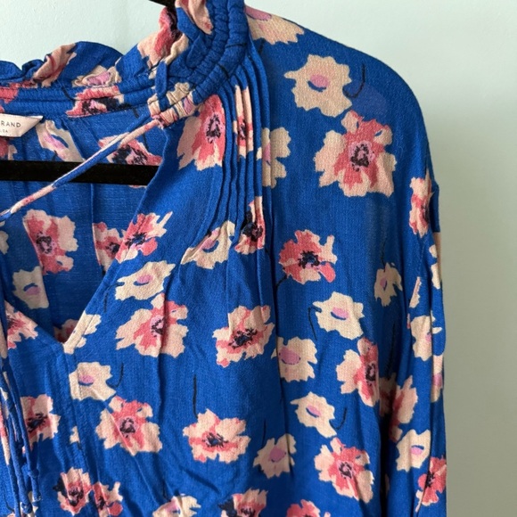 Lucky Brand Boho Blue Floral Blouse Size X-Large Long Sleeve Cold Shoulder - Picture 5 of 7